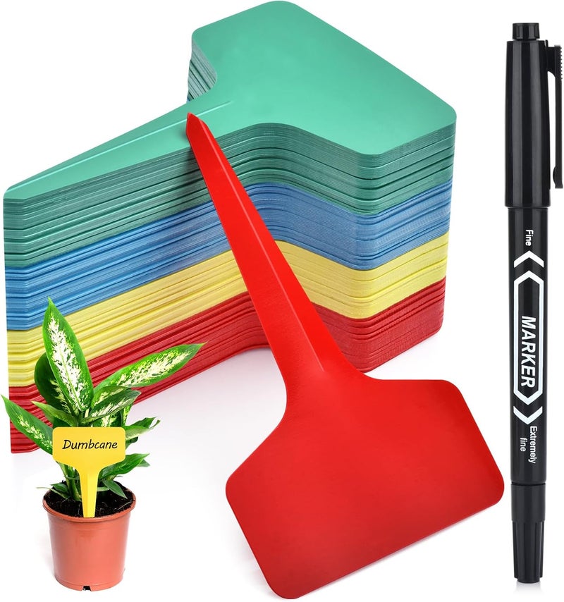 Darfukei Plant Labels 120pcs with Garden Plant Markers Pen of Outdoor Waterproof,Color T-Type Plant Tags and Permanent Marking Pen, Garden Labels Gardening Gifts for Women Men - Image 1